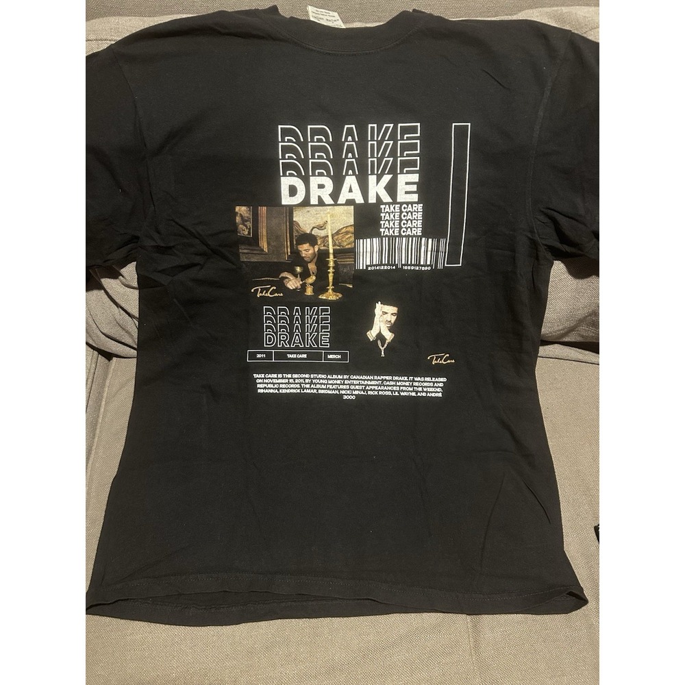 Drake Take Care Album 2011 Retro Music Cotton Black T-Shirt Size Medium
